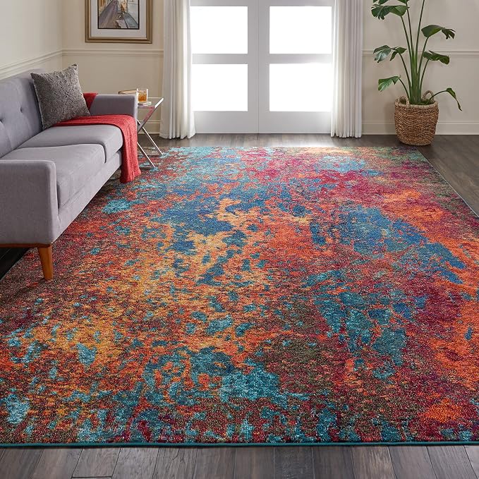 Nourison Home Celestial Atlantic 9' x 12' Area Rug - Easy Clean, Non Shedding, Bed Room, Living Room, Dining Room, Kitchen (9' x 12')