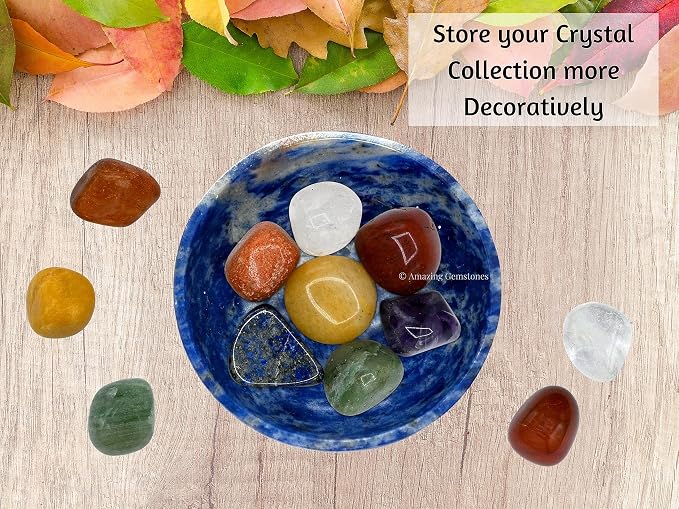 Sodalite Crystal Bowl - 2 Inch Decorative Bowls for Room and Home Decor - Gemstone Healing Crystals for Elegant Display, Positive Energy Balance and Gift