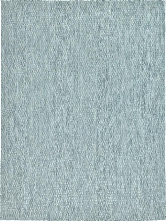 Unique Loom Collection Casual Transitional Solid Heathered Indoor/Outdoor Flatweave Area Rug (9' x 12' Rectangle, Aquamarine/Ivory)