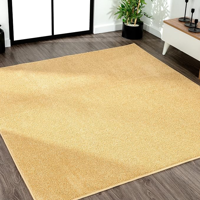 JONATHAN Y Haze Solid Low-Pile Mustard 7x7 Square Indoor Area Rug, Coastal,Bohemian,Minimalist,Classic, Easy-Cleaning for Living Room,Bedroom,Kitchen,Pet Friendly,Non-Shedding (SEU100B-7SQ)