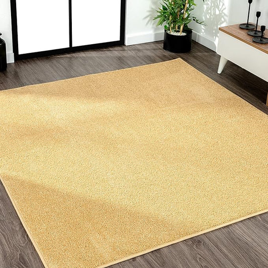JONATHAN Y Haze Solid Low-Pile Mustard 9x9 Square Indoor Area Rug, Coastal,Bohemian,Minimalist,Classic, Easy-Cleaning for Living Room,Bedroom,Kitchen,Pet Friendly,Non-Shedding (SEU100B-9SQ)