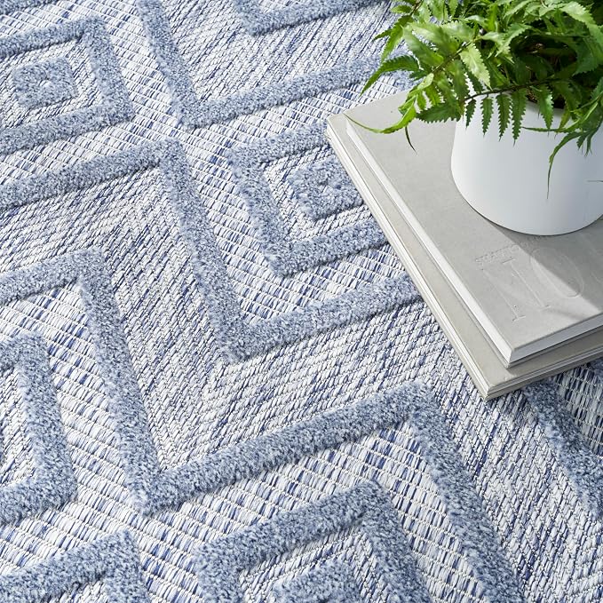 Nourison Home Versatile Denim Blue 6' x 9' Area Rug - Easy Clean, Non Shedding, Bed Room, Living Room, Dining Room, Kitchen (6' x 9')