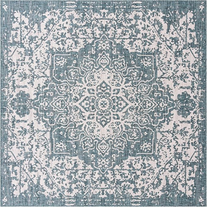 Jill Zarin Jill Zarin Outdoor Collection Area Rug - Dubai (10' 8" Square, Teal/Ivory)