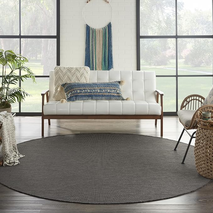 Nourison Home Positano Charcoal 8' x Round Area Rug - Easy Clean, Non Shedding, Bed Room, Living Room, Dining Room, Kitchen (8' x Round)
