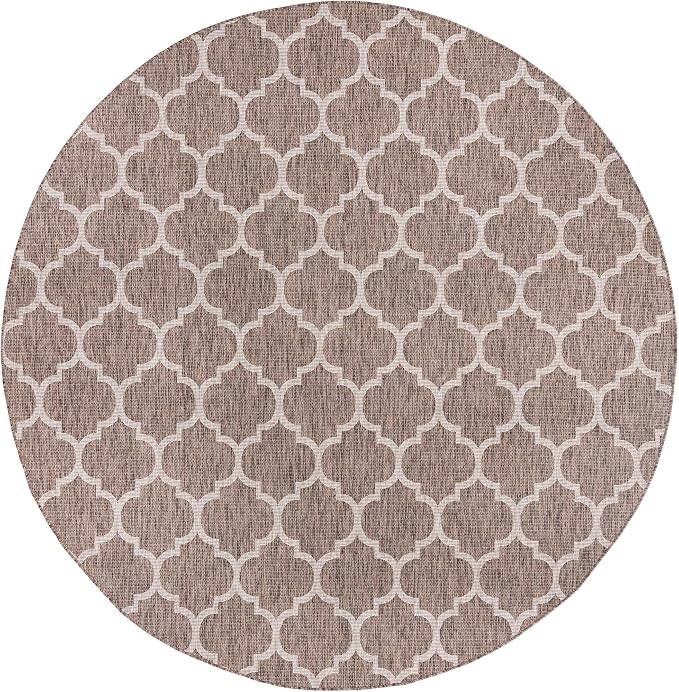 Unique Loom Outdoor Trellis Collection Area Rug - Trellis (Round 10' 8" x 10' 8", Brown/ Ivory)