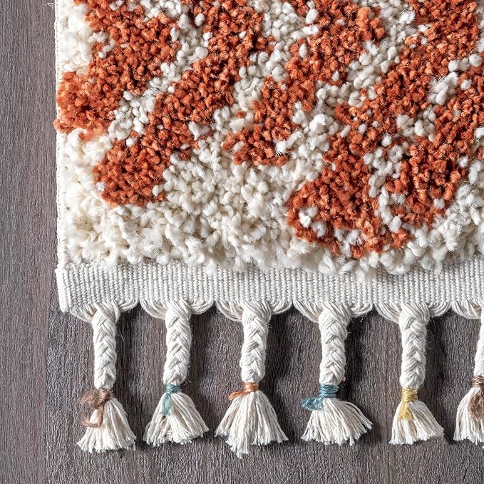nuLOOM Zuri Shaggy Banded Tribal Runner Rug, 2' 6" x 8', Rust