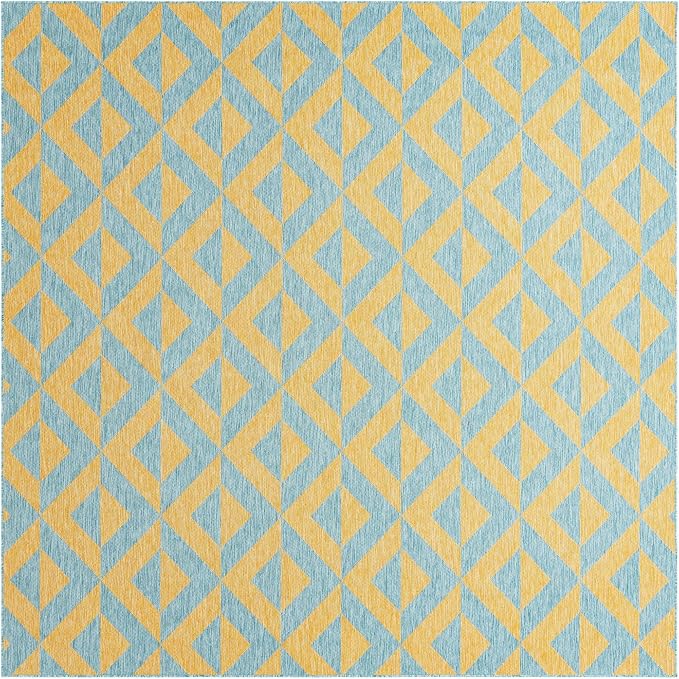 Unique Loom Jill Zarin Unique Loom Outdoor Collection Area Rug - Napa (10' 8" Square, Yellow and Aqua/Yellow)