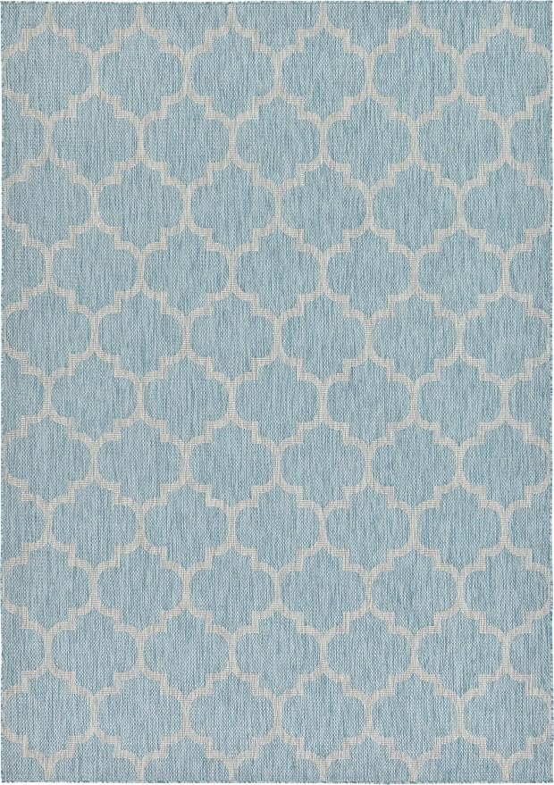 Unique Loom Outdoor Trellis Collection Area Rug (8' x 11' 4" Rectangle, Aquamarine/ Gray)