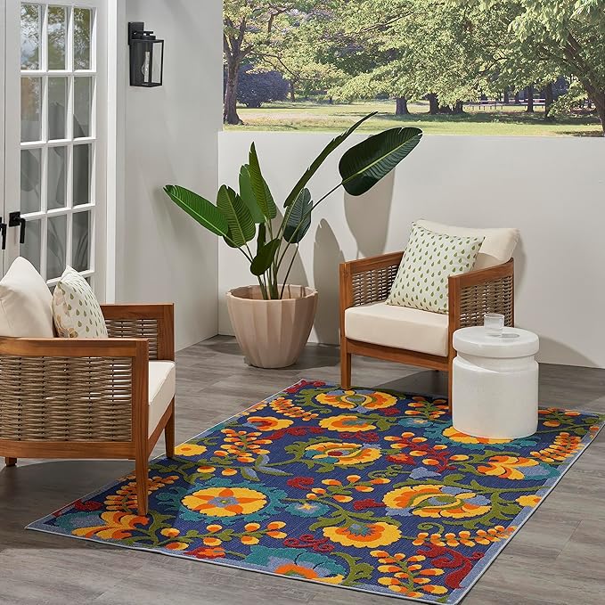 Nourison Home Aloha Navy Multicolor 3'6" x 5'6" Area Rug - Easy Clean, Non Shedding, Bed Room, Living Room, Dining Room, Kitchen (4' x 6')