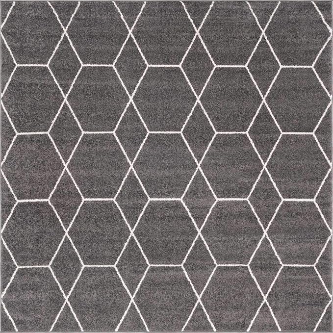 Unique Loom Trellis Frieze Collection Area Rug - Geometric (8' Square, Dark Gray/ Ivory)