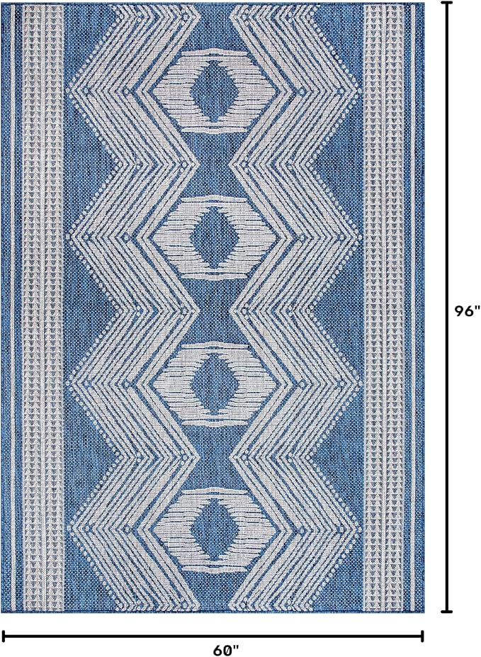 Nuloom Ranya Blue/Ivory, 5' x 8', Tribal Geometric, Soft and Cozy, High Traffic, Stain Resistant, Easy Clean, Durable Area Rug for Indoor/Outdoor Patio, Deck, Porch, Garden, Courtyard