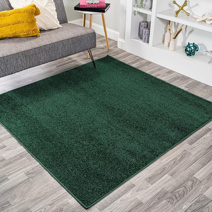 JONATHAN Y Haze Solid Low-Pile Emerald 6x6 Square Indoor Area Rug, Coastal,Bohemian,Minimalist,Classic, Easy-Cleaning for Living Room,Bedroom,Kitchen,Pet Friendly,Non-Shedding (SEU100L-6SQ)