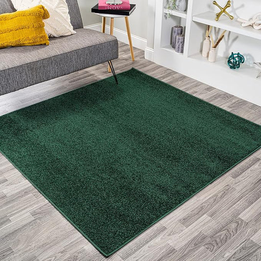 JONATHAN Y Haze Solid Low-Pile Emerald 6x6 Square Indoor Area Rug, Coastal,Bohemian,Minimalist,Classic, Easy-Cleaning for Living Room,Bedroom,Kitchen,Pet Friendly,Non-Shedding (SEU100L-6SQ)