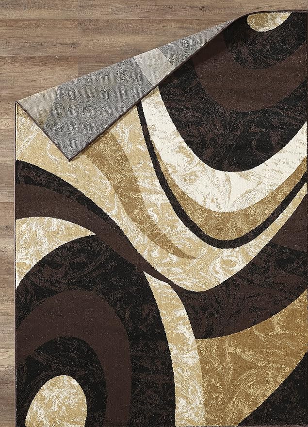 Yafa Home Fashion Modern Contemporary Swirls Design Area Rug, Luxurious, Elegant, and Fashionable Area Rug (Brown/Beige, 2 ft X 7 ft)