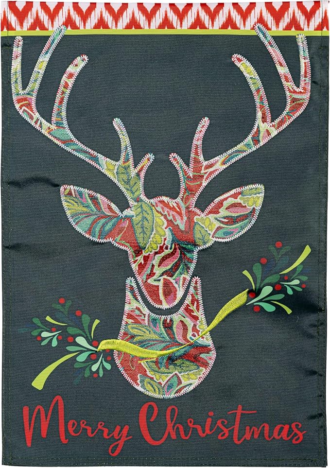 Evergreen Patterned Reindeer Garden Flags 12"x18" Double Sided, Welcome Flags for Outside, Winter Yard Flags, Christmas Decorations for Home, Porch, Yard