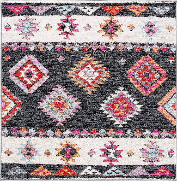 SAFAVIEH Adirondack Collection Area Rug - 6' Square, Black & Red, Boho Tribal Design, Non-Shedding & Easy Care, Ideal for High Traffic Areas in Living Room, Bedroom (ADR245Z)