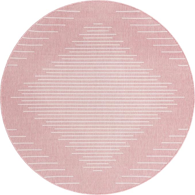 Unique Loom Outdoor Modern Collection Area Rug - Tambor (10' 8" Round Pink/Ivory)