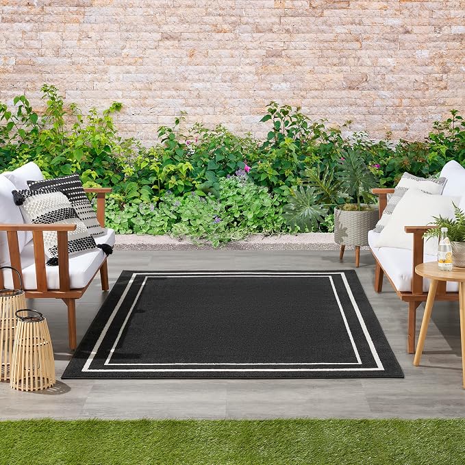 Nourison Home Nourison Essentials Black Ivory 4' x 6' Area Rug - Easy Clean, Non Shedding, Bed Room, Living Room, Dining Room, Kitchen (4' x 6')