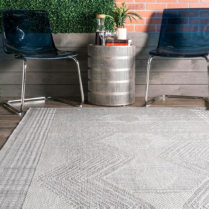 Nuloom Ranya Light Grey/Ivory, 2' x 8', Tribal Geometric, Soft and Cozy, High Traffic, Stain Resistant, Easy Clean, Durable Area Rug for Indoor/Outdoor Patio, Deck, Porch, Garden, Courtyard