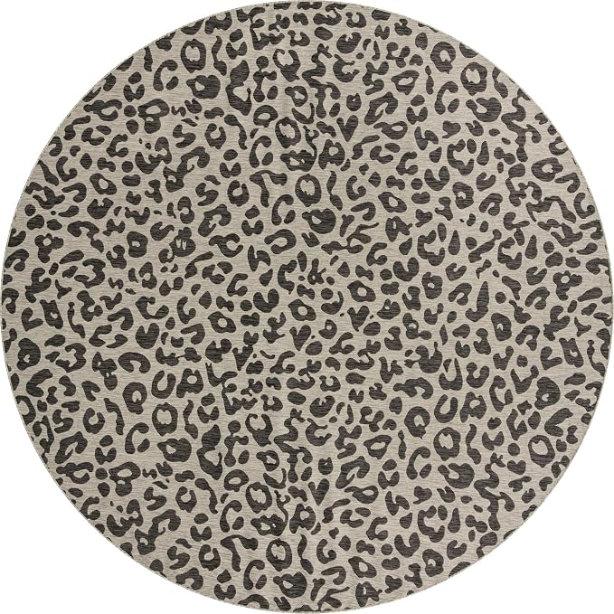 Unique Loom Outdoor Safari Collection Area Rug - Leopard (13' Round, Light Gray/ Gray)