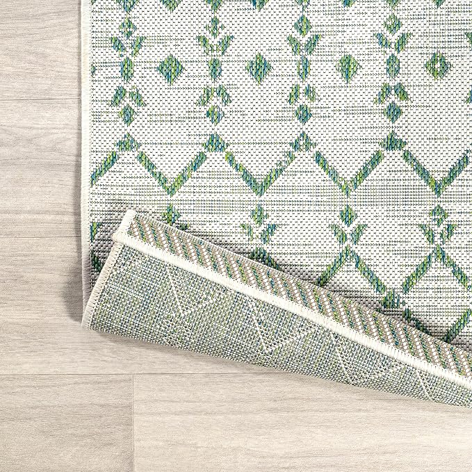 JONATHAN Y Moroccan Geometric Indoor Outdoor Round Area Rug 5 Ft Green/Ivory, Ourika Textured Weave for Backyard, Patio, Porch, Easy-Cleaning, High Traffic, Pet-Friendly, Non-Shedding (SMB108R-5R)