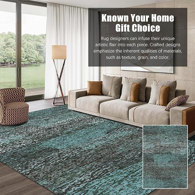Washable Area Rug - 1/6 Thick - Stain & Water Resistant Non-Slip - Resistant Rug for Living Room, Bedroom, Nursery, Pet & Child Friendly, Vintage Charm Area Rugs (Green, 5' x 7')