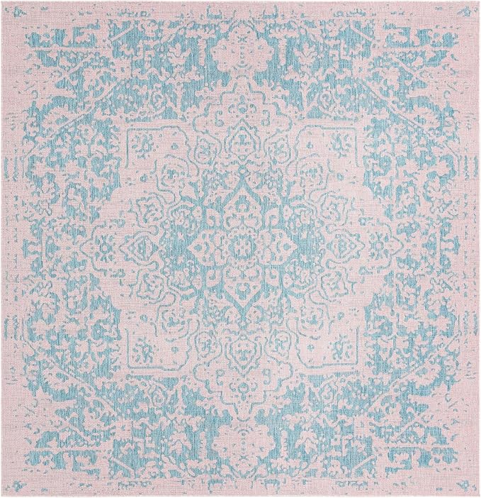 Unique Loom Jill Zarin Jill Zarin Outdoor Collection Area Rug - Dubai (10' 8" Square, Pink and Aqua/Light Blue)