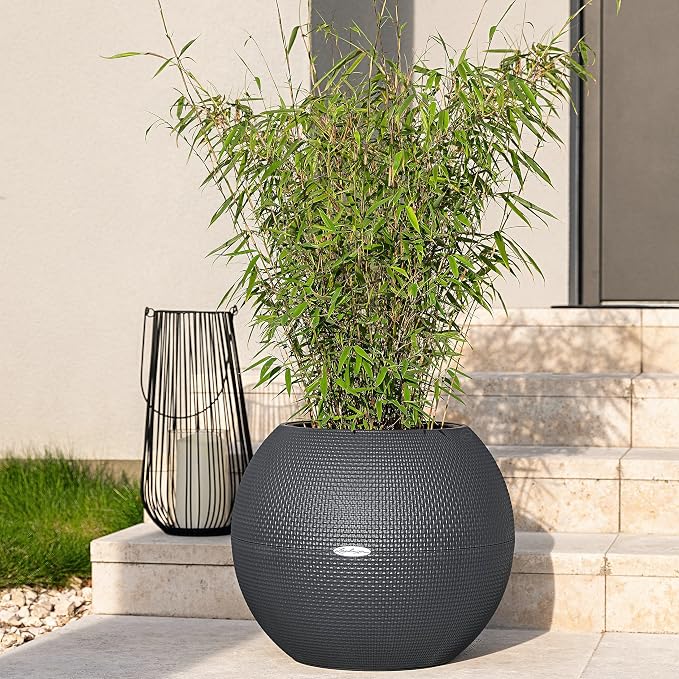 Lechuza Puro Color 50 Slate, Self-Watering Large Round Planter, D19.7 H15.4 in