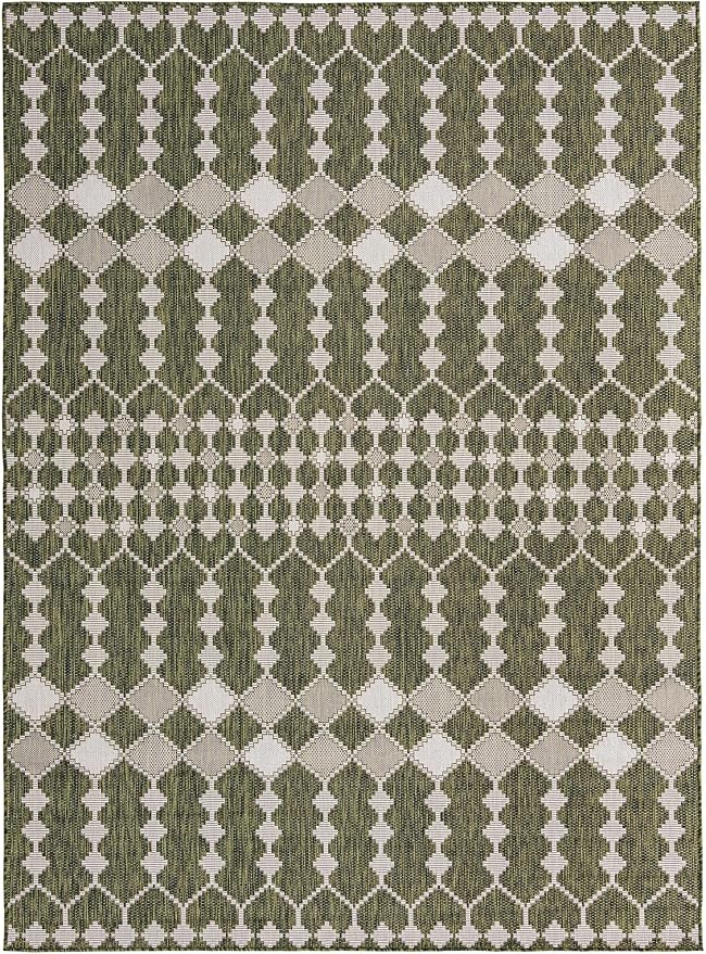 Unique Loom Outdoor Trellis Collection Area Rug - Traliccio (7' 10" x 11' Rectangle, Green/ Ivory)