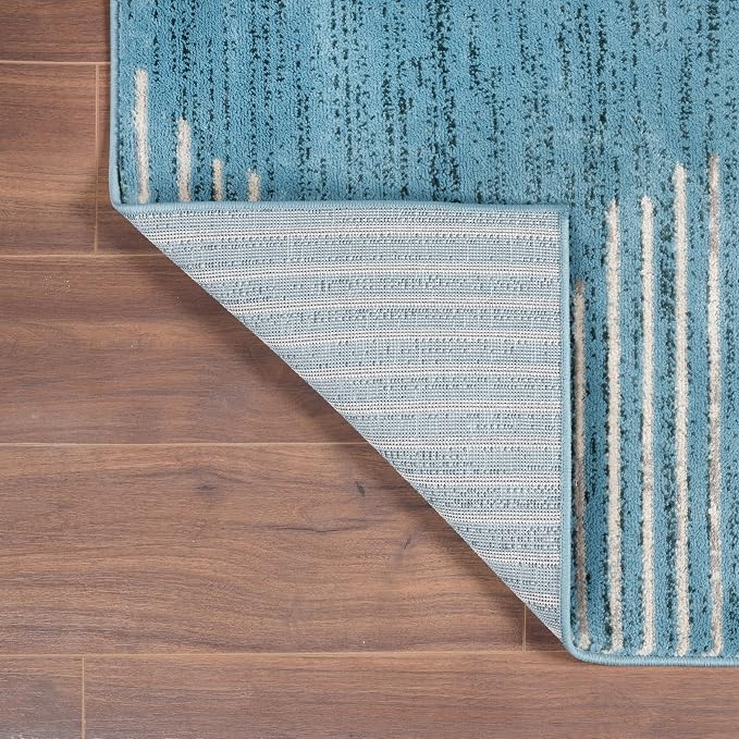 Rugshop Bohemian Stripe Stain Resistant High Traffic Area Rug Blue 2' x 7' | Rectangular, Size 2' x 7', Living Room, Bedroom, Dining Room, Home Office, Kitchen, Entryway, Hallway, Nursery, Kids Room
