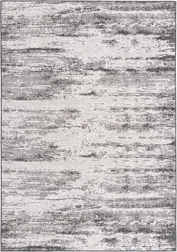 Unique Loom Outdoor Modern Collection Area Rug - Cartago (7' 10" x 11' Rectangle, Charcoal/ Ivory)