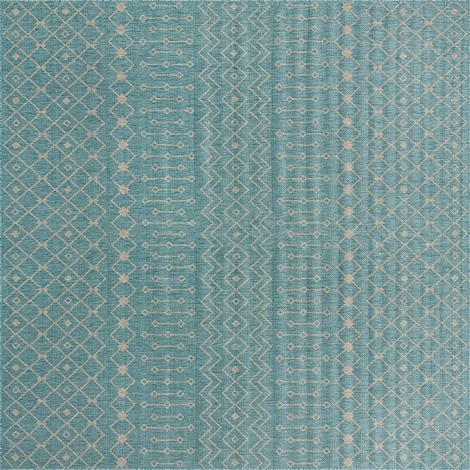 Unique Loom Outdoor Trellis Collection Area Rug - Tribal Trellis (13' Square, Aqua/ Ivory)
