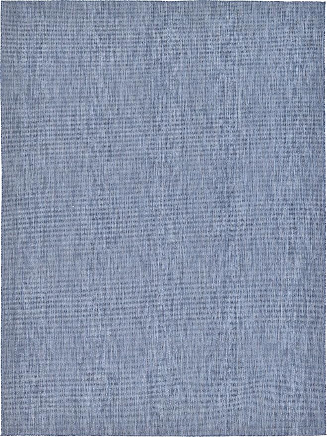 Unique Loom Collection Casual Transitional Solid Heathered Indoor/Outdoor Flatweave Area Rug (9' x 12' Rectangle, Blue/Navy Blue)