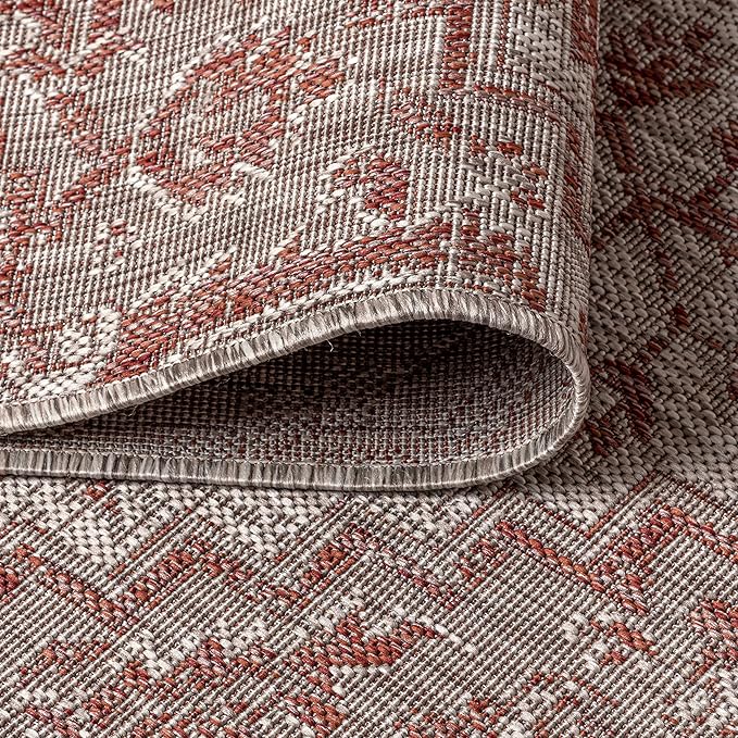 JONATHAN Y Boho Medallion Indoor Outdoor Square Area Rug 3X3 Red/Taupe, Estrella Textured Weave for Backyard, Patio, Porch, Easy-Cleaning, High Traffic, Pet-Friendly, Non-Shedding (SMB105A-3SQ)