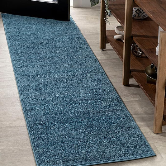 JONATHAN Y Haze Solid Low-Pile Turquoise Runner Rug 2x10, Coastal,Bohemian,Minimalist,Classic, Easy-Cleaning for Living Room,Bedroom,Kitchen,Pet Friendly,Non-Shedding (SEU100H-210)