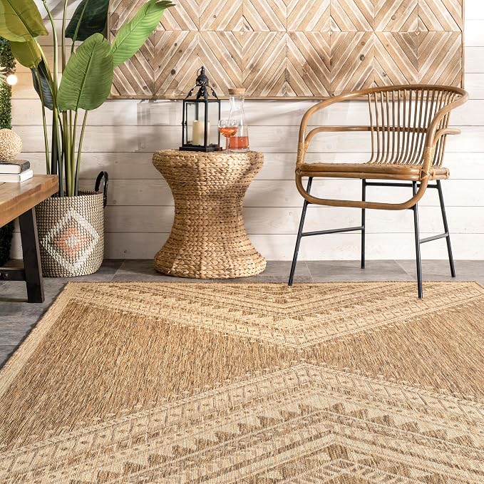 Nuloom Outdoor Performance Collection Landry Brown/Ivory, 5' x 8', Soft and Cozy, High Traffic, Stain Resistant, Easy Clean, Durable Area Rug for Indoor/Outdoor Patio, Deck, Porch, Garden, Courtyard