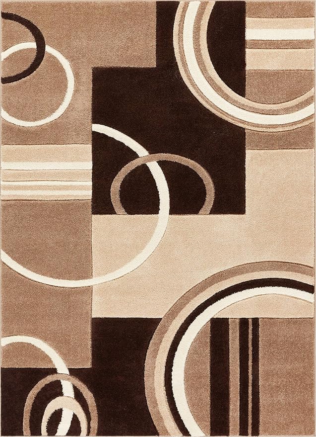 Well Woven Ruby Echo Shapes & Circles Geometric Ivory and Beige 5 by 7 Rug - Abstract Modern Thick Pile Carpet, Soft Durable Easy Care Floor Covering, Contemporary Neutral Geometric Pattern
