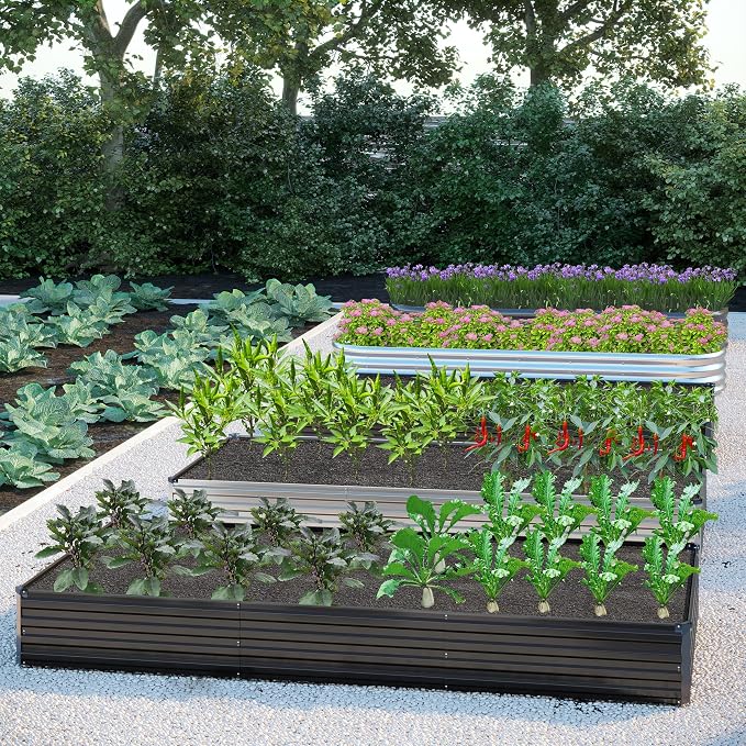 DIIYIV 2PCS 8x4x1FT Galvanized Raised Garden Bed Kit,Vegetable Boxes-Rectangle Metal Flower Box,Large Planter Raised Beds Outdoor Garden for Planting,Fruit,Herb-Silver