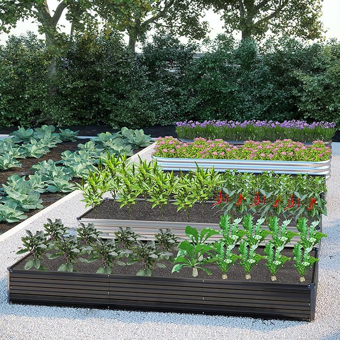 DIIYIV 12x4x1FT Galvanized Raised Garden Bed Kit,Vegetable Boxes-Rectangle Metal Flower Box,Large Planter Raised Beds Outdoor Garden for Planting,Fruit,Herb-Black