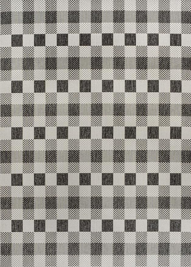 JONATHAN Y Geometric Bold Gingham Indoor Outdoor Area Rug 4X6 Black/Cream, Darcy Traditional for Backyard, Patio, Porch, Easy-Cleaning, High Traffic, Pet-Friendly, Non-Shedding (TSN201A-4)