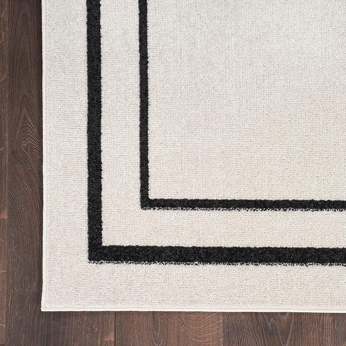 Nourison Home Nourison Essentials Ivory/Black 6' x 9' Area Rug - Easy Clean, Non Shedding, Bed Room, Living Room, Dining Room, Kitchen (6' x 9')
