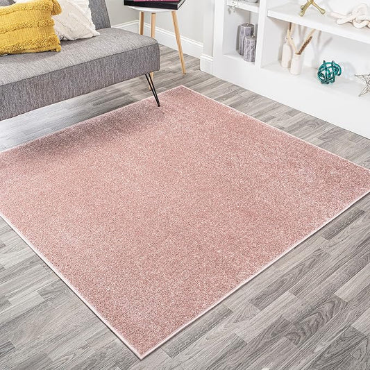 JONATHAN Y Haze Solid Low-Pile Pink 9x9 Square Indoor Area Rug, Coastal,Bohemian,Minimalist,Classic, Easy-Cleaning for Living Room,Bedroom,Kitchen,Pet Friendly,Non-Shedding (SEU100P-9SQ)