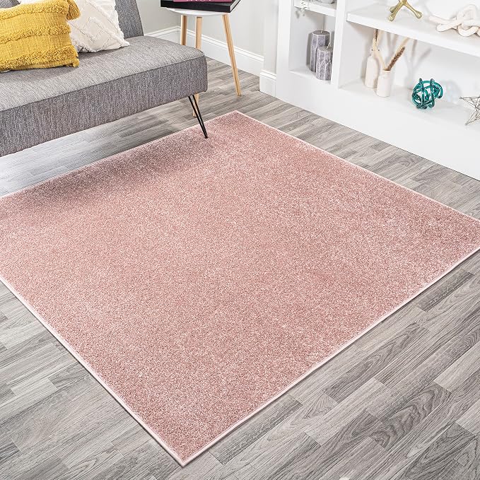 JONATHAN Y Haze Solid Low-Pile Pink 5x5 Square Indoor Area Rug, Coastal,Bohemian,Minimalist,Classic, Easy-Cleaning for Living Room,Bedroom,Kitchen,Pet Friendly,Non-Shedding (SEU100P-5SQ)