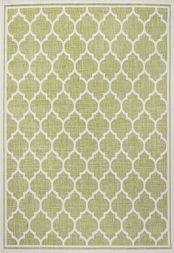 JONATHAN Y Moroccan Trellis Indoor Outdoor Area Rug 8X10 Green/Cream, Trebol Textured Weave for Backyard, Patio, Porch, Easy-Cleaning, High Traffic, Pet-Friendly, Non-Shedding (SMB109G-8)