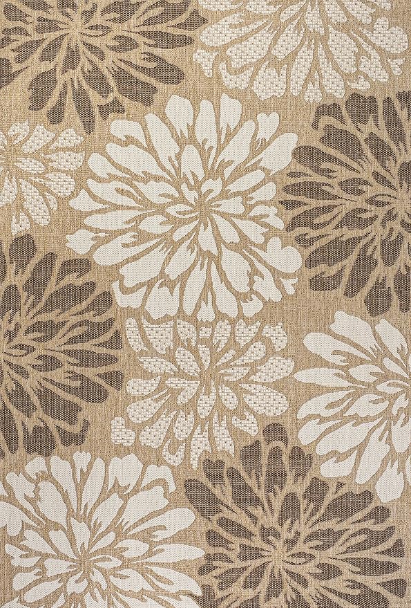 JONATHAN Y Floral Textured Weave Indoor Outdoor Area Rug 9X12 Brown/Cream, Zinnia Modern for Backyard, Patio, Porch, Easy-Cleaning, High Traffic, Pet-Friendly, Non-Shedding (SMB110I-9)