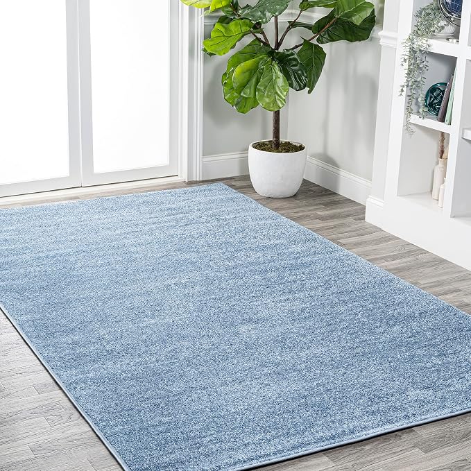 JONATHAN Y Haze Solid Low-Pile Classic Blue Indoor Area Rug 12x15, Coastal,Bohemian,Minimalist,Classic, Easy-Cleaning for Living Room,Bedroom,Kitchen,Pet Friendly,Non-Shedding (SEU100F-15)