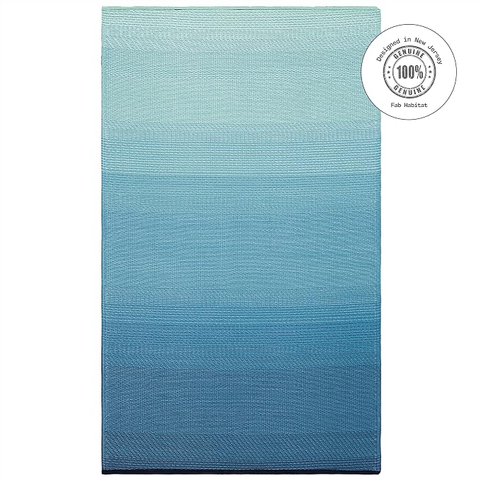 Fab Habitat Outdoor Rug - Waterproof, Fade Resistant, Crease-Free - Premium Recycled Plastic - Ombre - Patio, Deck, Porch, Balcony, Laundry Room - Big Sur - Teal - 4 x 6 ft