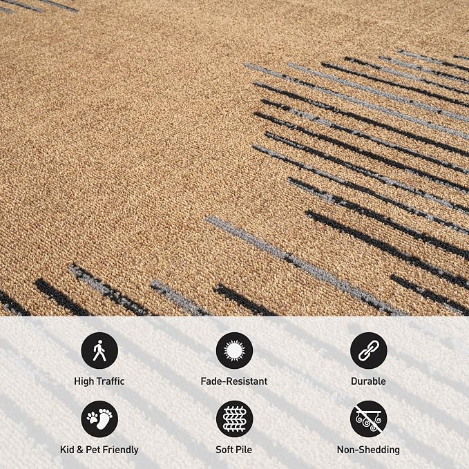 Rugshop Bohemian Stripe Stain Resistant Area Rug Jute 7'10" x 10' | High Traffic,Fade Resistant, Living Room, Bedroom, Dining Room, Home Office, Kitchen, Entryway, Hallway, Nursery,Basement