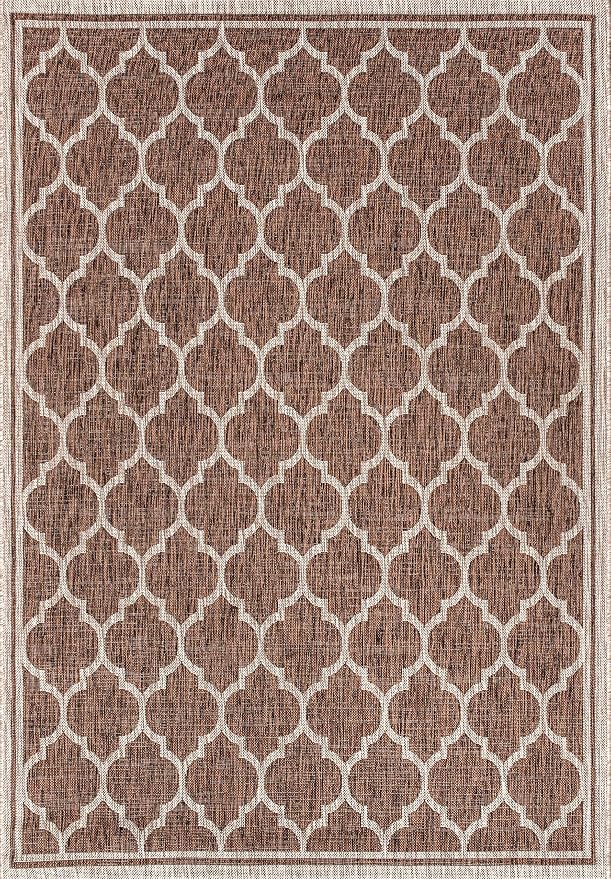JONATHAN Y Moroccan Trellis Indoor Outdoor Area Rug 3X5 Espresso/Taupe, Trebol Textured Weave for Backyard, Patio, Porch, Easy-Cleaning, High Traffic, Pet-Friendly, Non-Shedding (SMB109B-3)