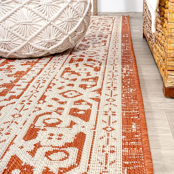 JONATHAN Y Medallion Weave Indoor Outdoor Round Area Rug 5 Ft Orange/Cream, Sinjuri Textured for Backyard, Patio, Porch, Easy-Cleaning, High Traffic, Pet-Friendly, Non-Shedding (SMB101F-5R)
